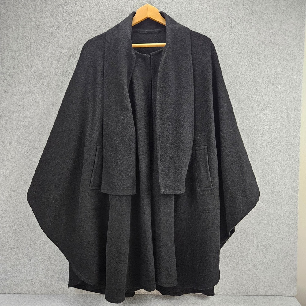 PENGUIN Cape Coat Women P Black Wool Blend Shawl Collar Vintage Outerwear